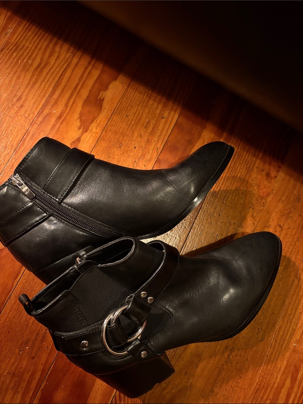 Marc Jacobs Black Leather Ankle Booties with Silver Buckle
